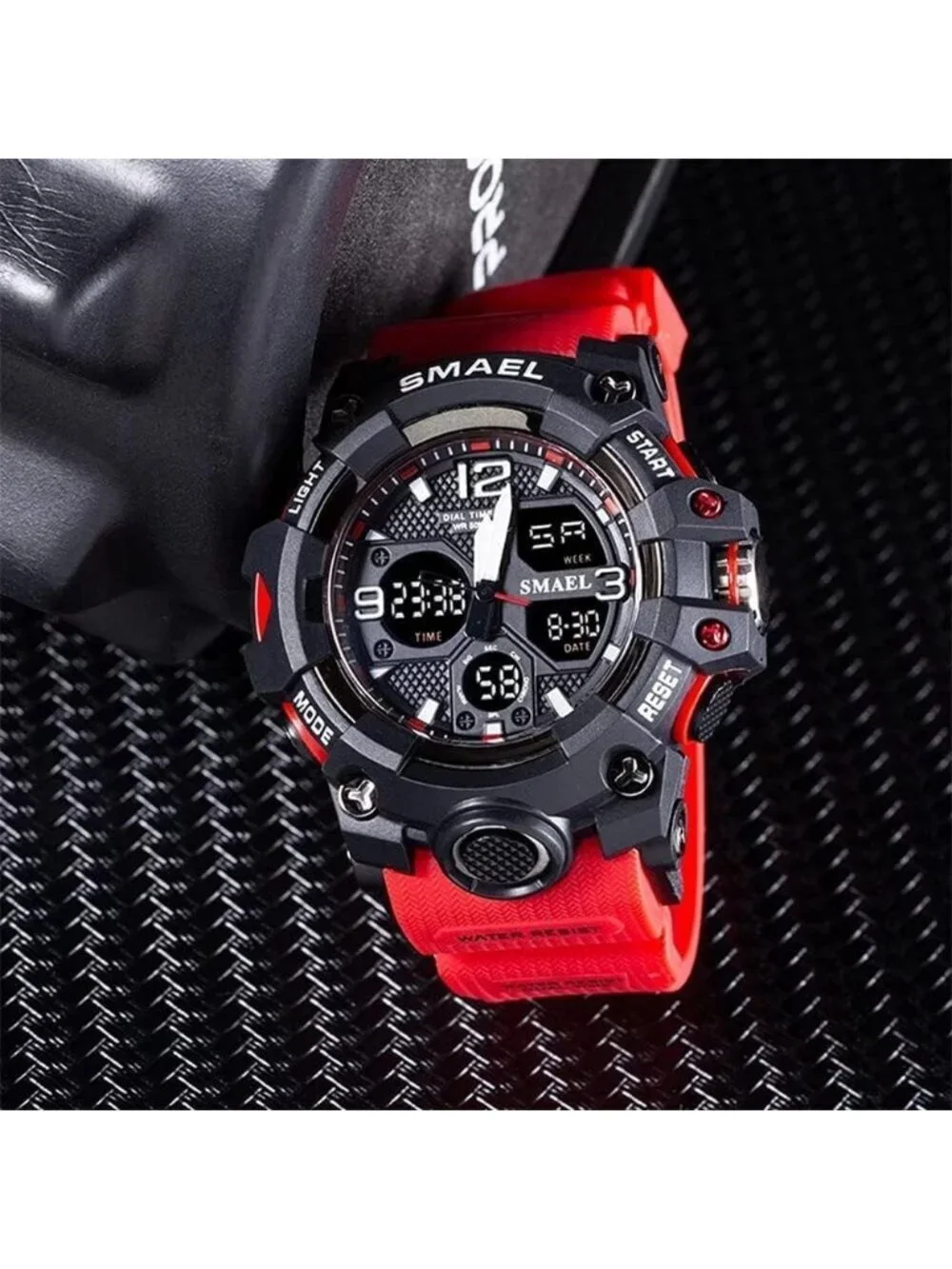 Mens Black Red Analog Quartz S-Shock Waterproof Outdoor Sports LED Digital Watch